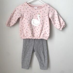Carter's 2 Piece 3 Months Long Sleeve with Leggings Pink/Gray Swan Baby Outfit